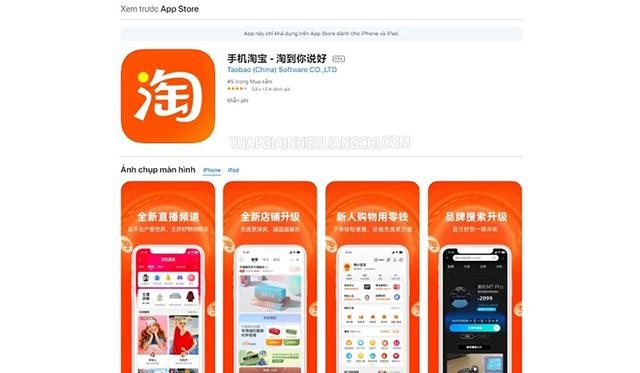 Giao diện Taobao trên Appstore