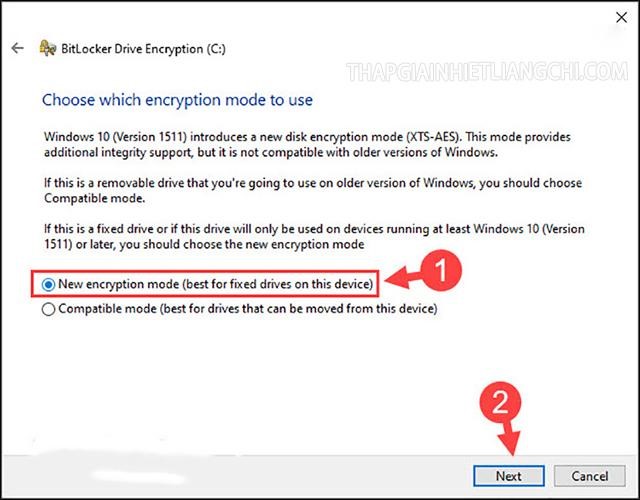 chọn New encryption mode để có thể tránh các lỗ hổng bảo mật