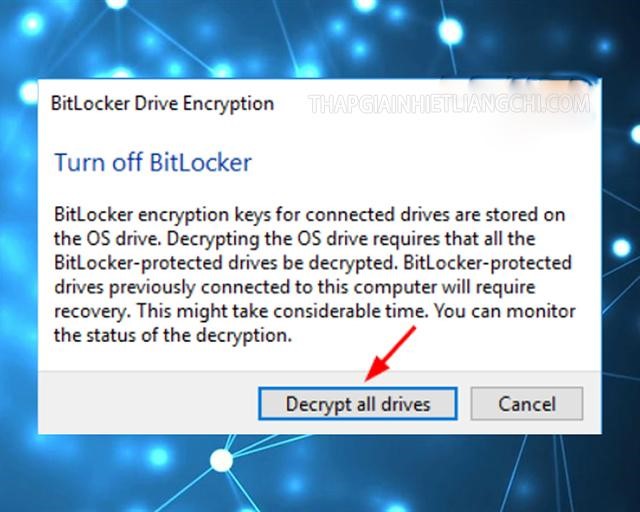 Click vào Decrypt all drives để hoàn tất