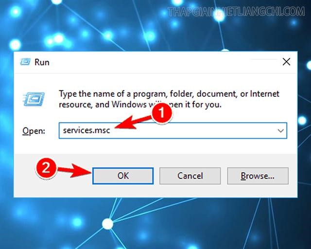 Windows + R >> Nhập “services.msc” >> Enter