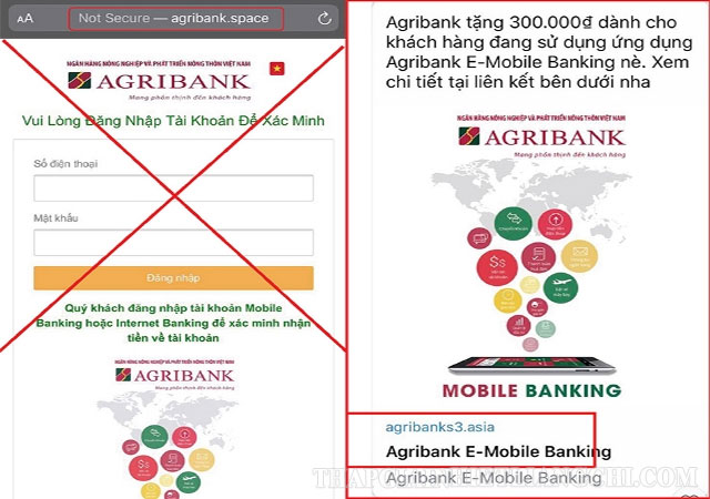 Giả mạo trang web ngân hàng Agribank để lừa đảo khách hàng