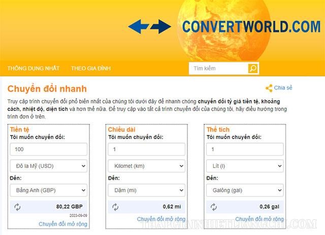 Chuyển đổi đơn vị dễ dàng qua convertworld.com