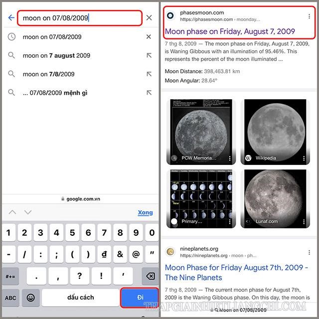 Tìm kiếm “moon on dd/mm/yyyy” trên Google